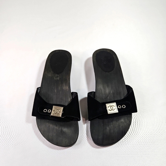 Chanel Black Suede Sandals Size 38 - Picture 1 of 8